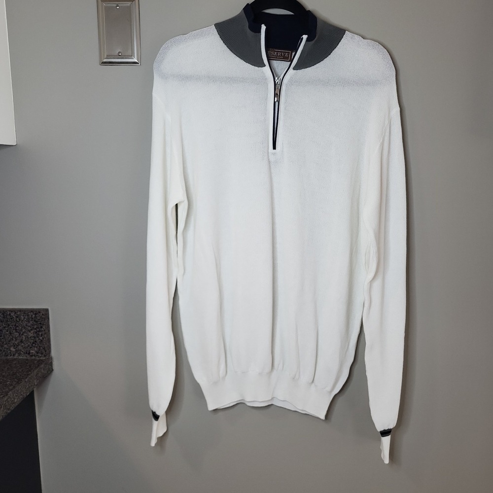 Patrick James Mens XL EU 54 White Cotton 1/4 Zip Pullover Breathable Sweater